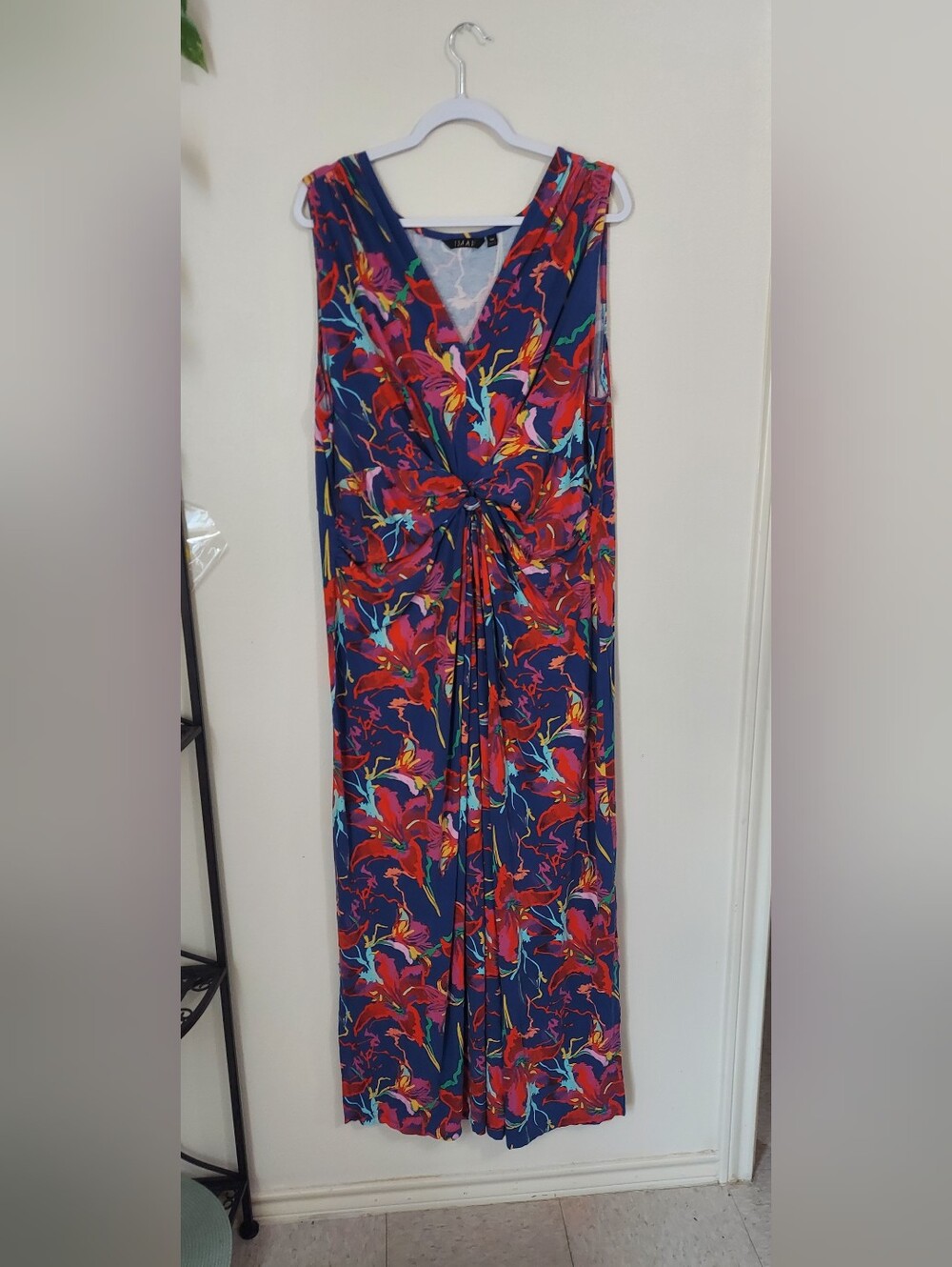 IMAN Navy Floral Twist-Front Swim Cover-Up